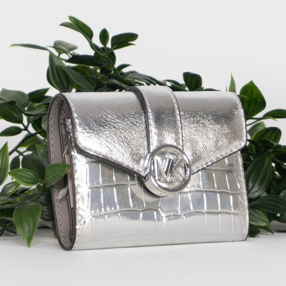 BNWT - Michael Kors Metallic Crocodile Embossed Tri-Fold Envelope Wallet - Picture 2 of 12